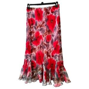 Cato Vintage Y2K Ladies Floral Midi Ruffled Skirt Size SMALL